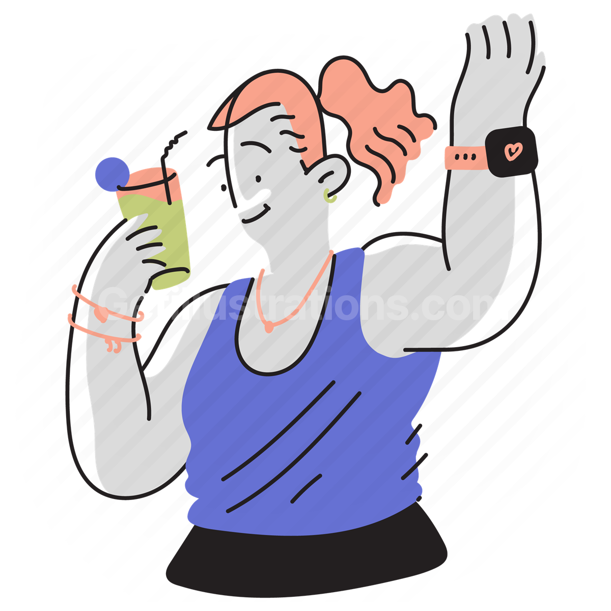 drink, beverage, smartwatch, watch, device, electronic, woman
